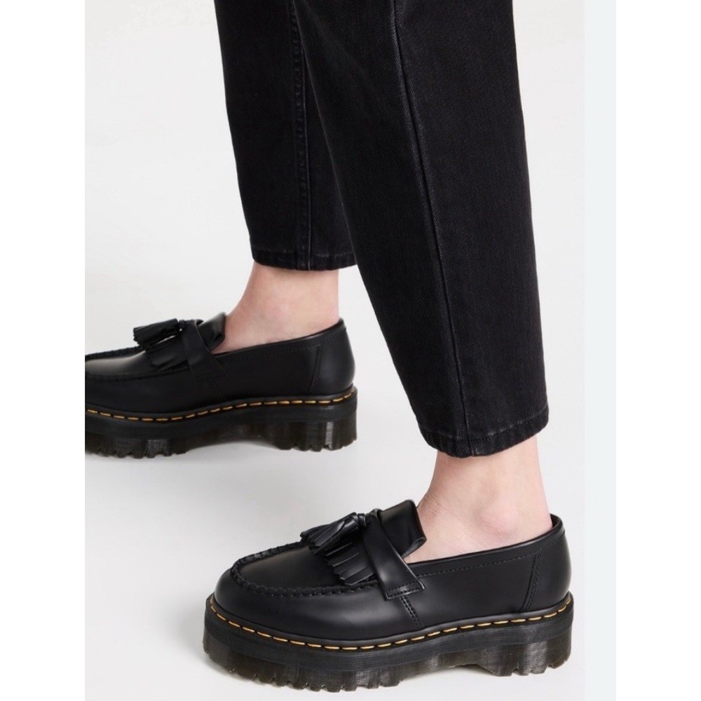 Doc Martens Adrian Quad Women's 9 Black Leather Slip On Platform Tassel Loafers